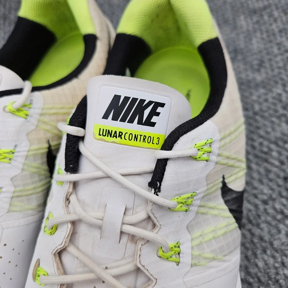 Nike (Men's 12) White Volt Lunar Control 3 Spiked Golf Shoes Lace Up 704665-102